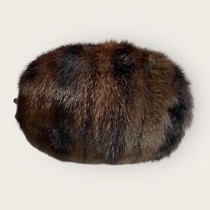 Vintage Real Mink Fur Hand Muff Warmer Brown Satin Lined Zip Pocket Size OS Luxe